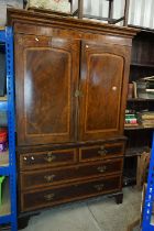 Edwardian Mahogany and Satinwood Cross-banded and Inlaid Wardrobe, the two panel doors opening to