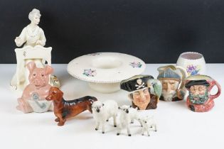 Group of 20th century ceramics to include 3 x Beswick sheep / lambs, Royal Doulton 'Musicale' lady