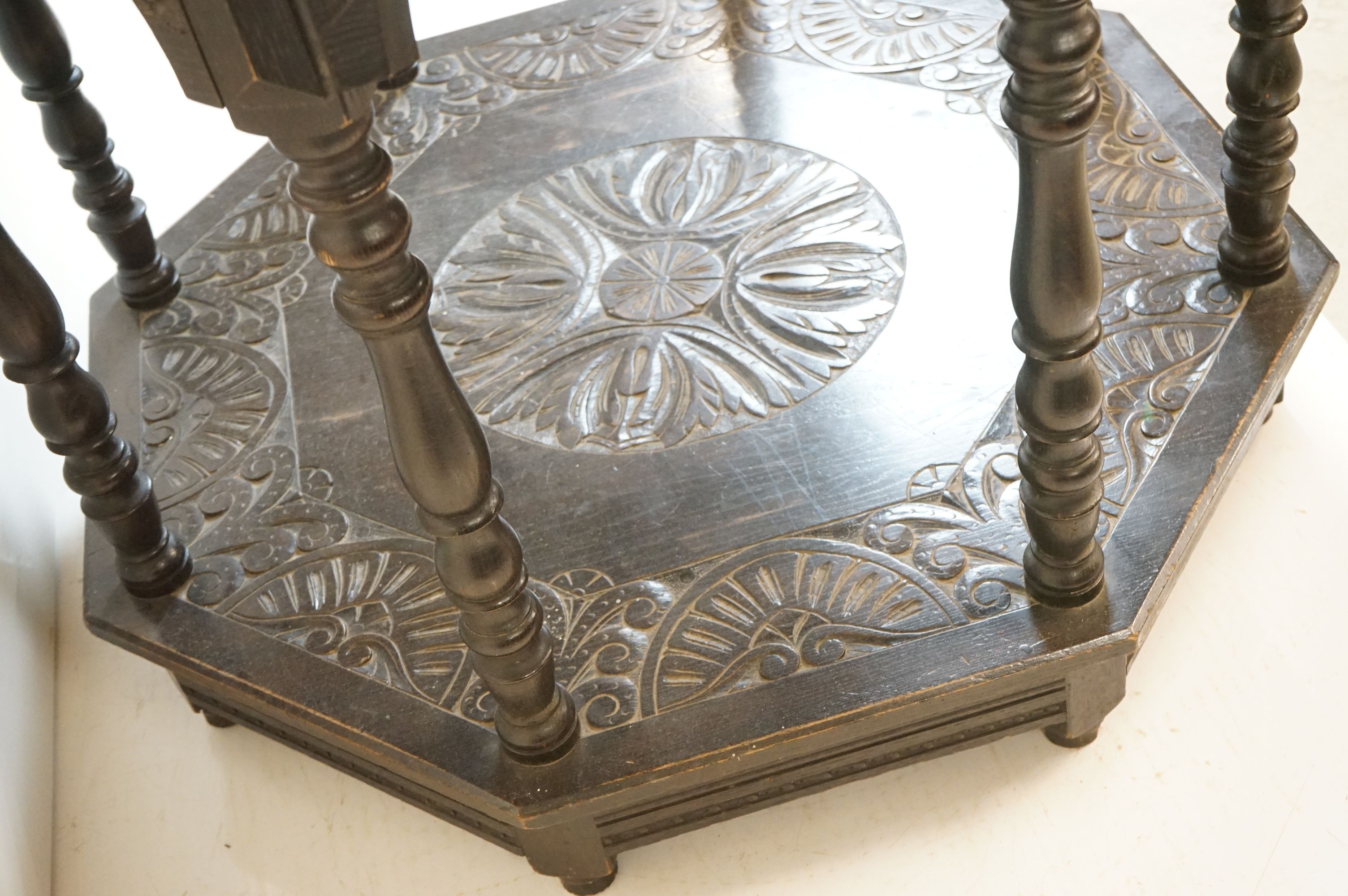 Victorian Dark Oak Octagonal Centre Table in the 17th century manner with carved decoration, - Image 10 of 10