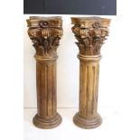 Pair of Hardwood Jardiniere Stands in the form of Corinthian Columns, 28cm wide x 102cm high