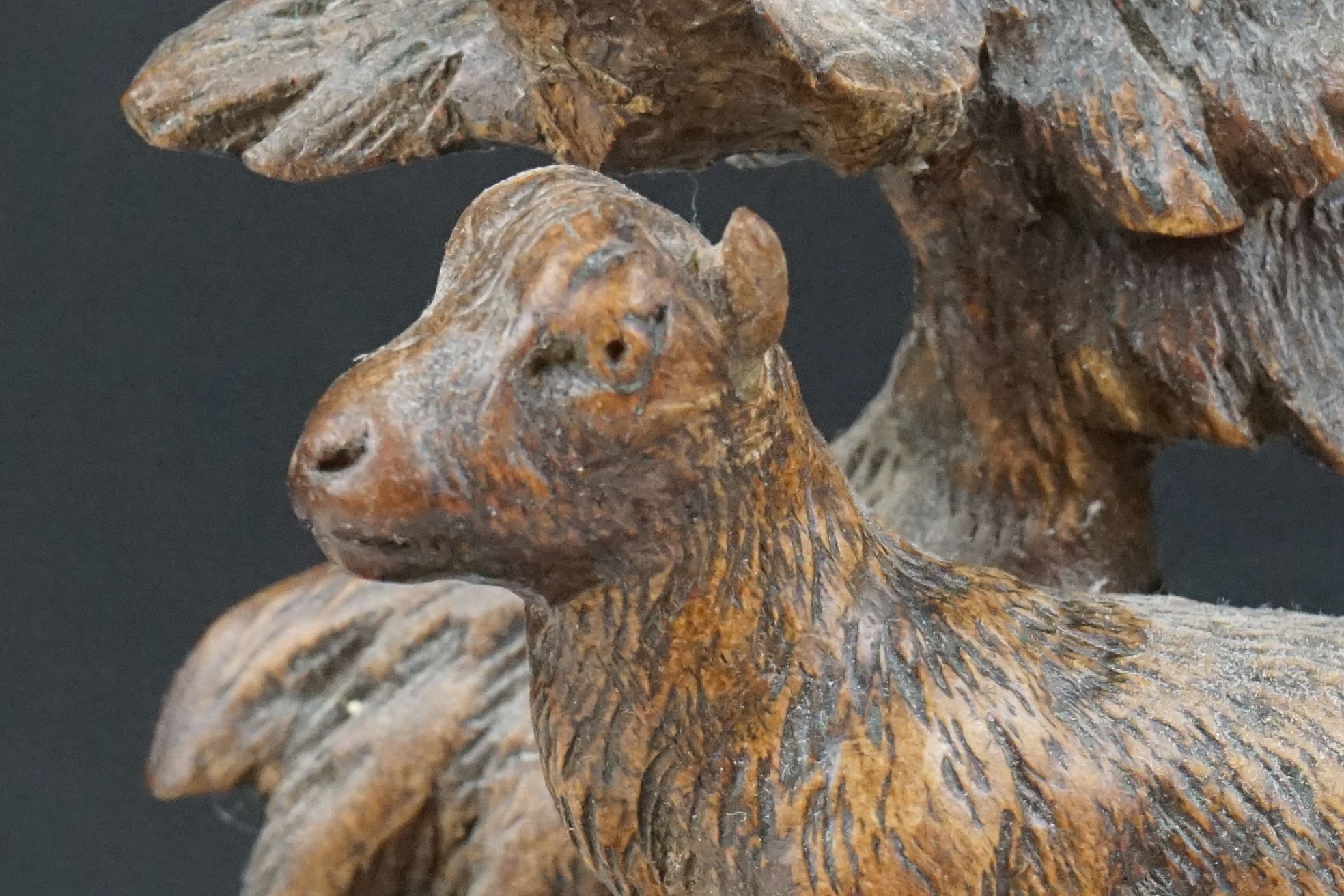 Late 19th Century Victorian Black Forest carved wooden box having a carved goat to the lid, with - Image 8 of 9