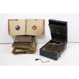 A early to mid 20th century His Master Voice portable wind up gramophone / Record player together