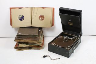 A early to mid 20th century His Master Voice portable wind up gramophone / Record player together