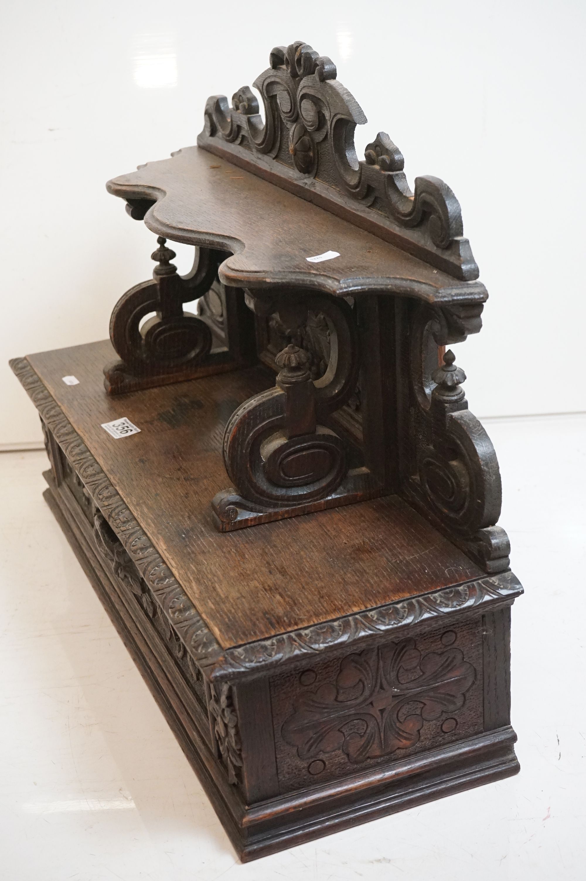 19th century Carved Oak Hanging Cabinet, the shaped back with a shelf over a single drawer, with - Image 8 of 8