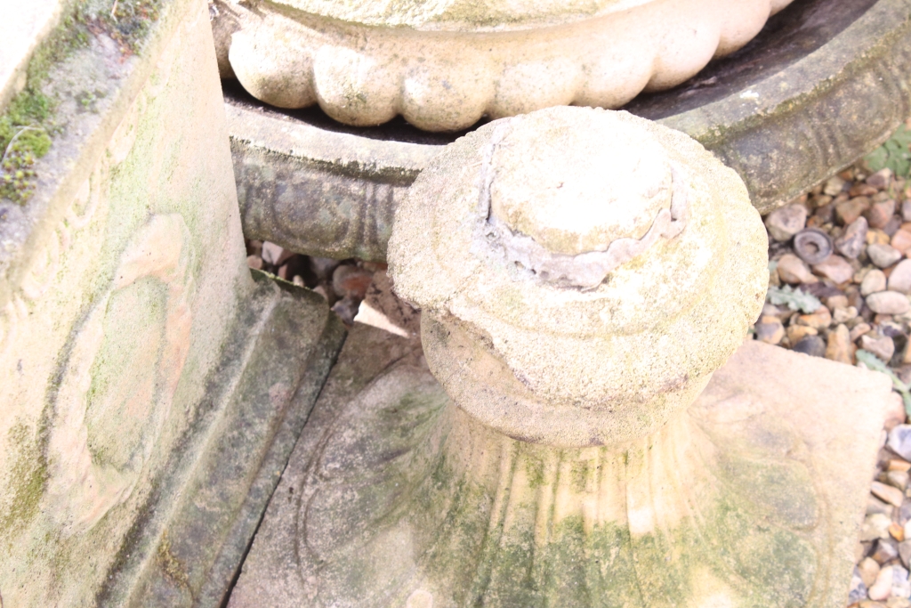 Pair of reconstituted stone bird baths with gadrooned decoration (approx 57cm diameter) with - Image 5 of 5