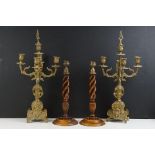 Pair of cast brass five-light candelabra, the branches modelled as Acanthus leaves, each raised on
