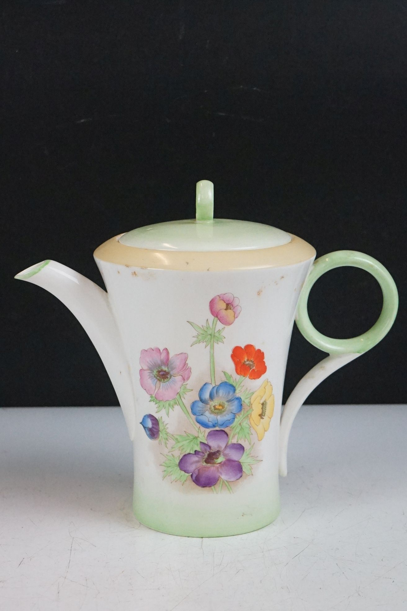 Shelley 'Anemone' pattern coffee set, pattern no. 12072, to include coffee pot & cover, 6 cups, 6 - Image 10 of 15