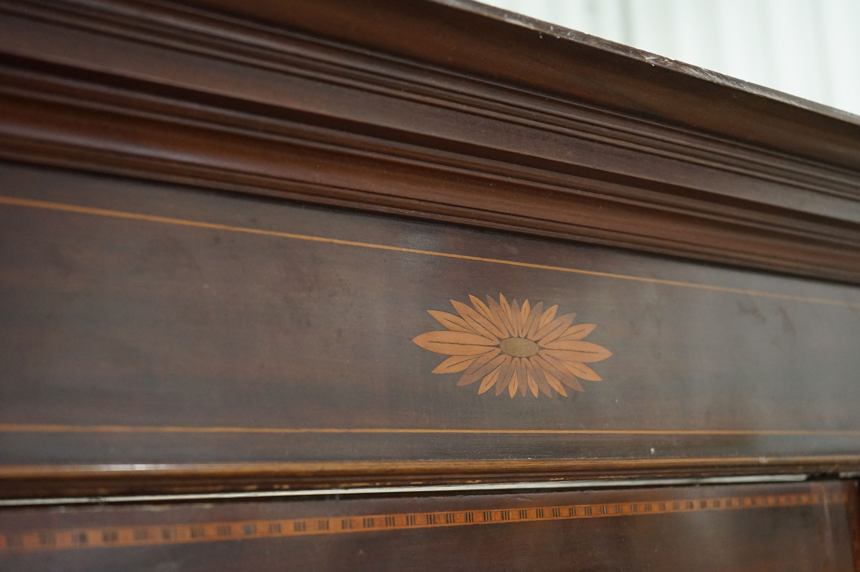 Edwardian Mahogany Inlaid Wardrobe, the single mirrored door opening to a hanging space above a long - Image 3 of 11