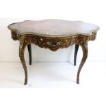 French Louis XVI style Walnut and Kingwood Marquetry Inlaid Centre Table, the shaped oval top with
