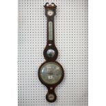 Early 20th Century banjo barometer having a mahogany case with box wood inlay with thermometer,