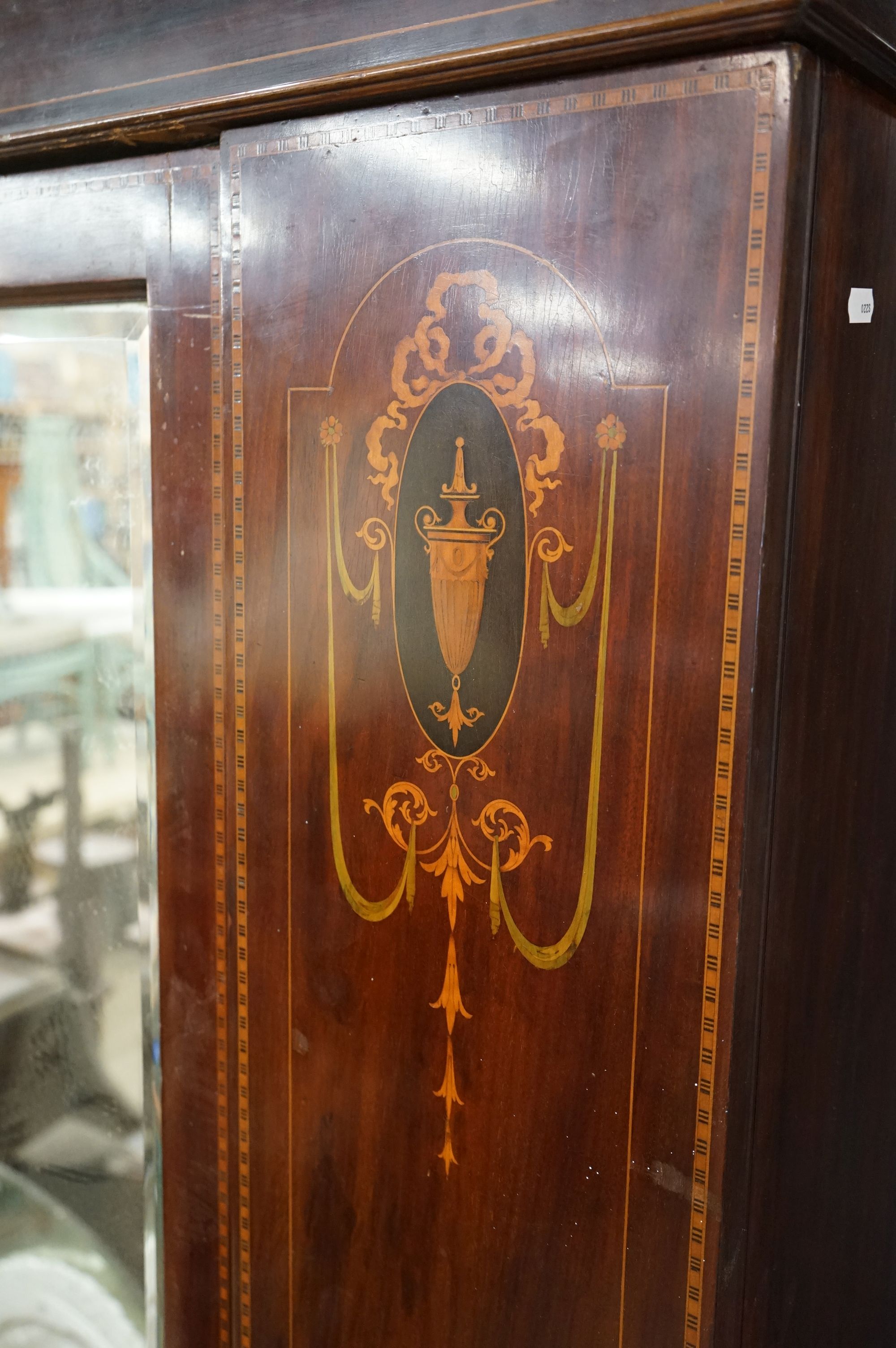 Edwardian Mahogany Inlaid Wardrobe, the single mirrored door opening to a hanging space above a long - Image 5 of 11