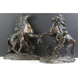 After Guillaume Coustou I - A pair of patinated bronze ' Marley Horse' sculptures featuring