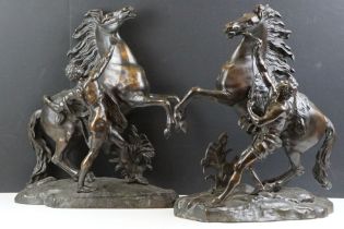 After Guillaume Coustou I - A pair of patinated bronze ' Marley Horse' sculptures featuring