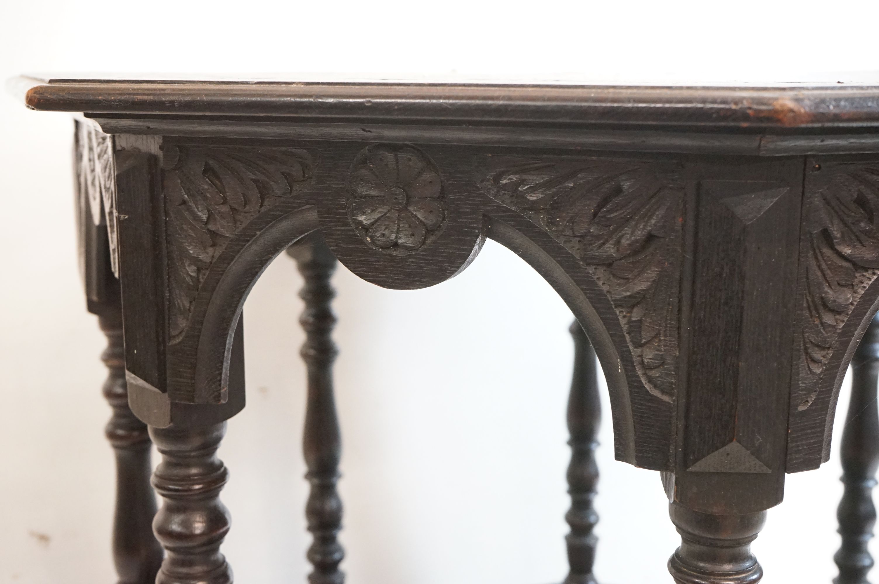 Victorian Dark Oak Octagonal Centre Table in the 17th century manner with carved decoration, - Image 9 of 10