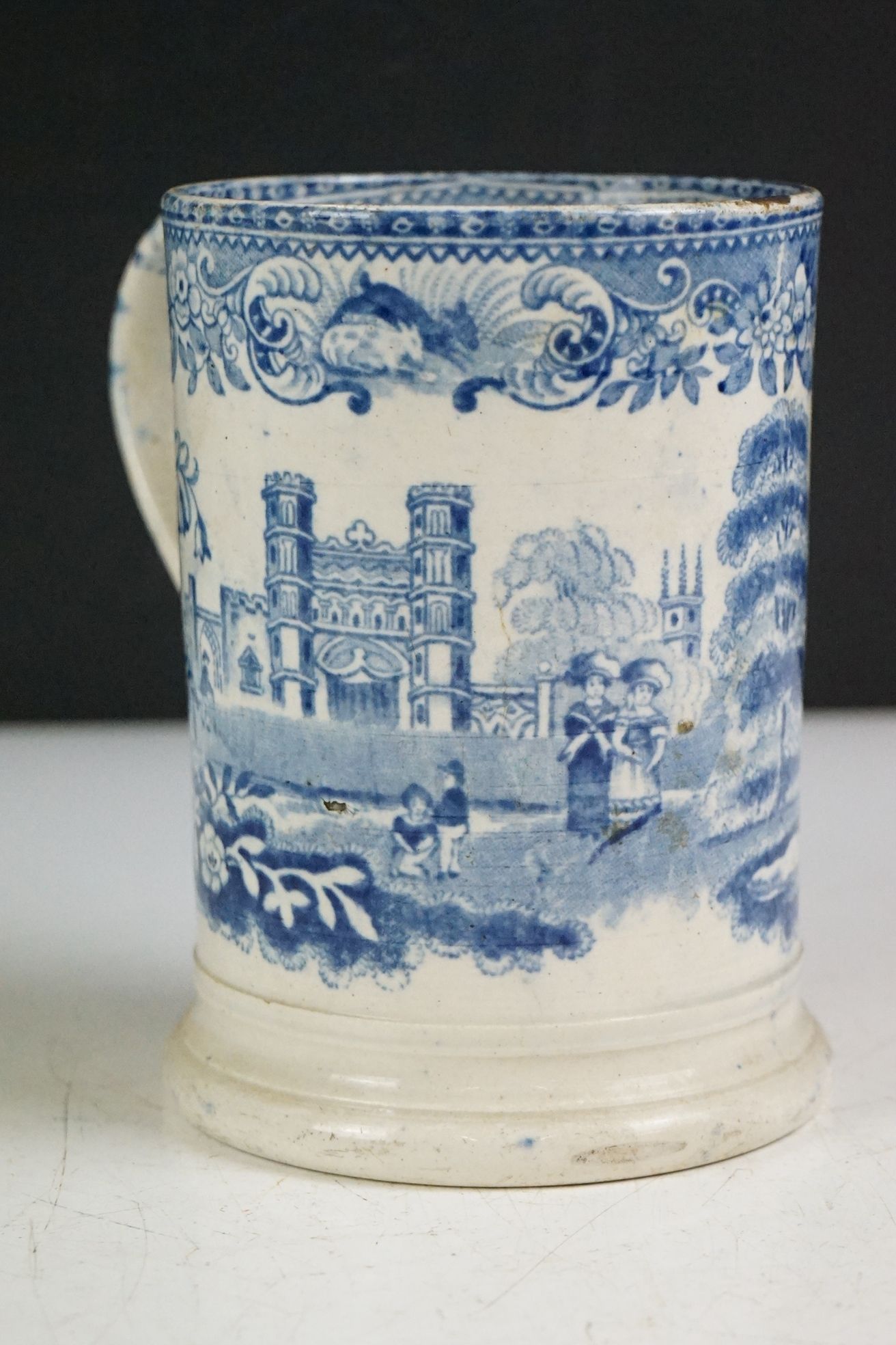 Four 19th century blue & white printed ceramic tankards, featuring early 19th century and Willow - Image 17 of 27
