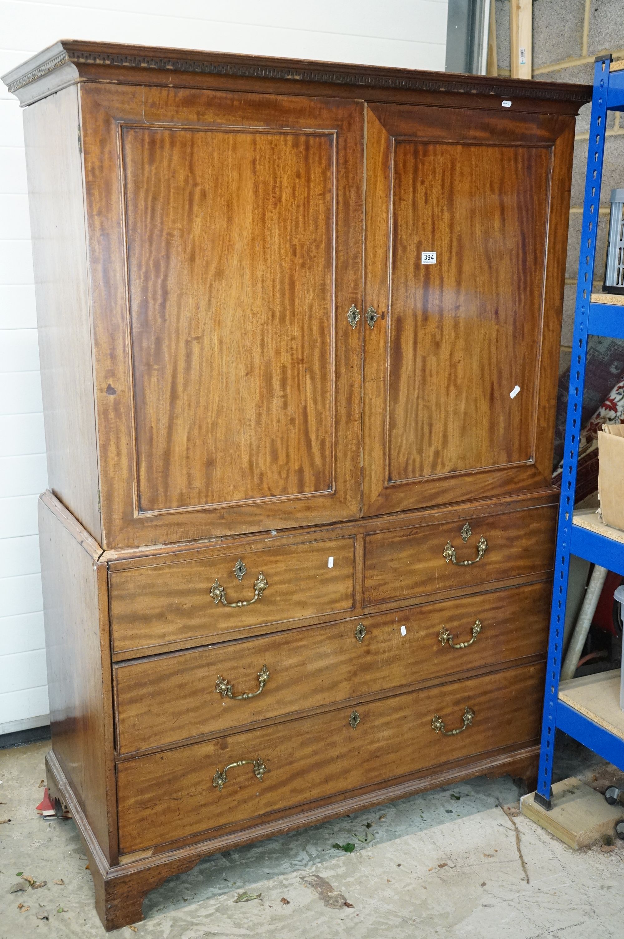 George III Mahogany Linen Press, now converted to a wardrobe, the two door opening to a hanging