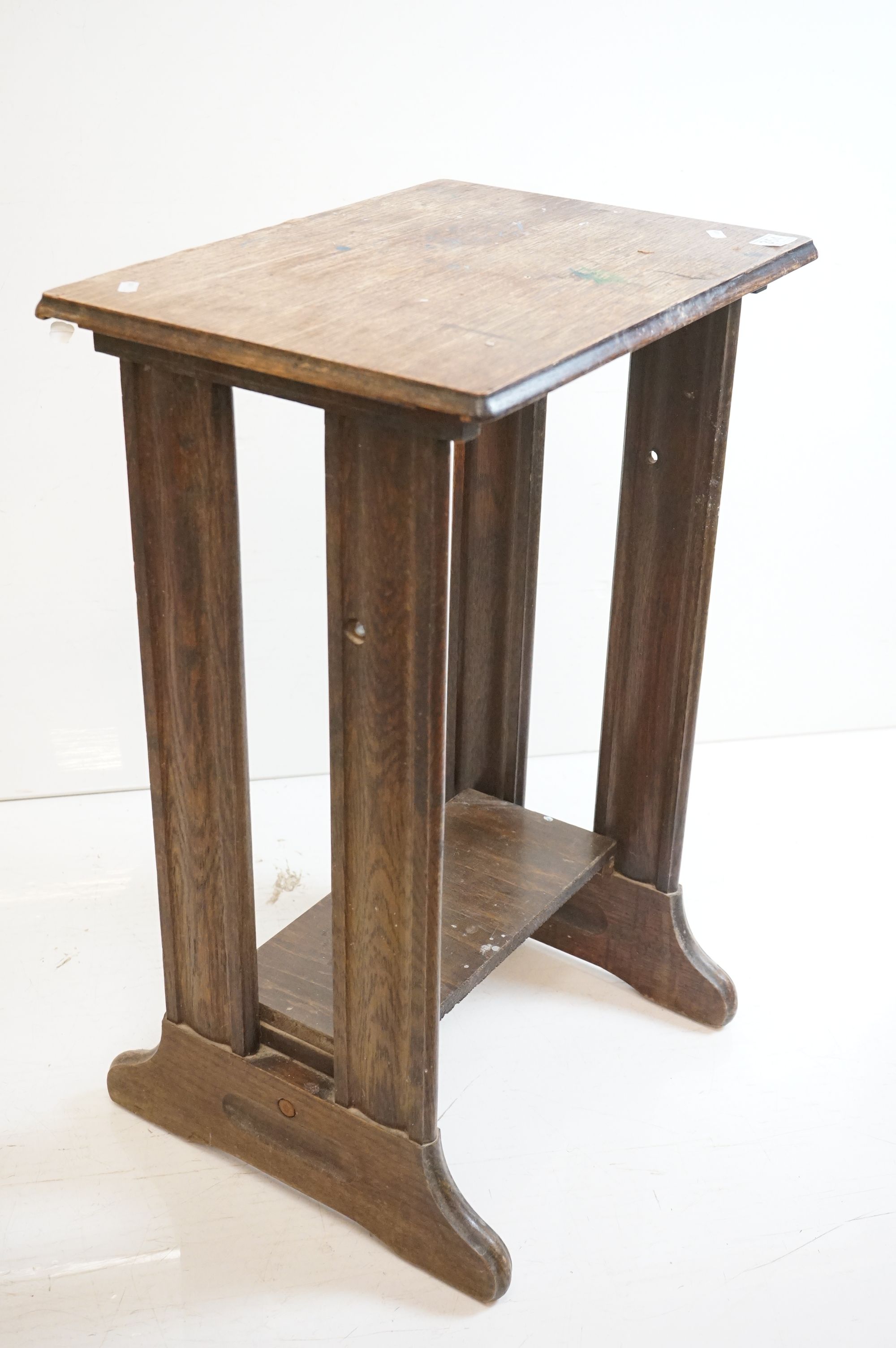 1930's / 40's Oak Rectangular Side Table raised double supports with under-shelf, 51cm wide x 74cm - Image 5 of 5