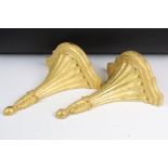 Pair of 20th century gilt composition corbel wall shelves of classical fluted form with acanthus