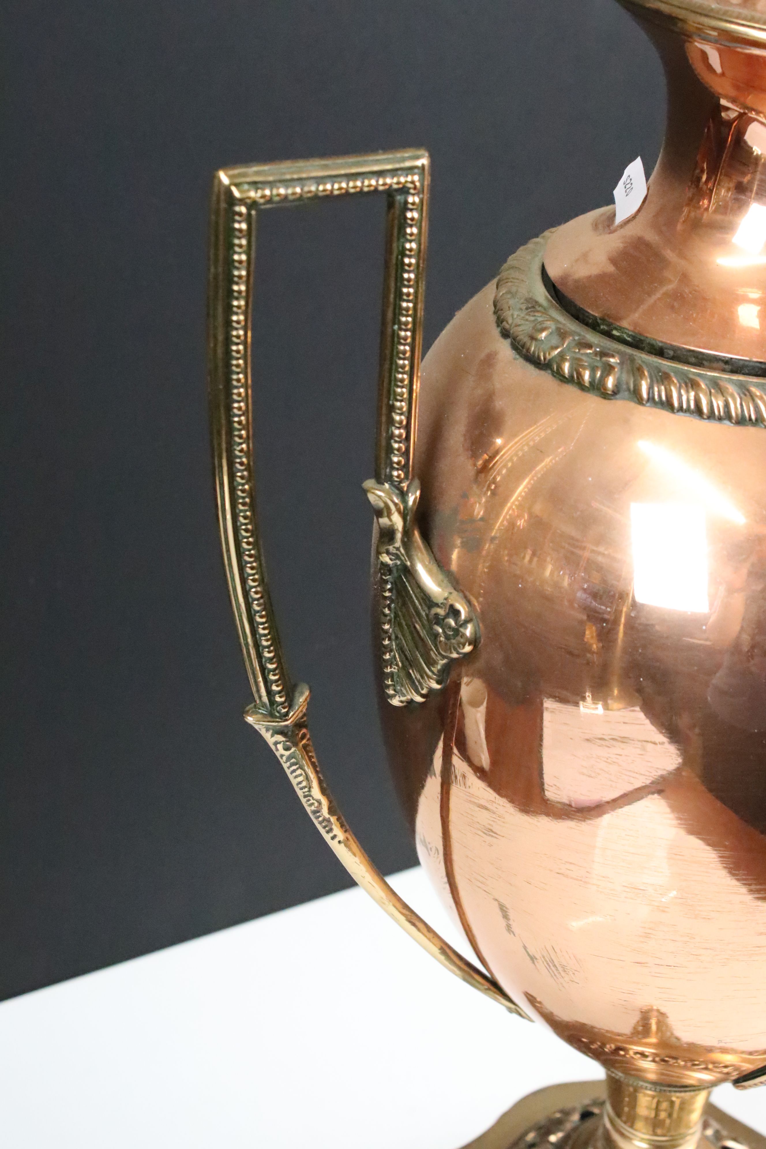 Mid 19th century twin-handled copper Samovar or tea urn & cover of ovoid form, with beaded - Image 3 of 6