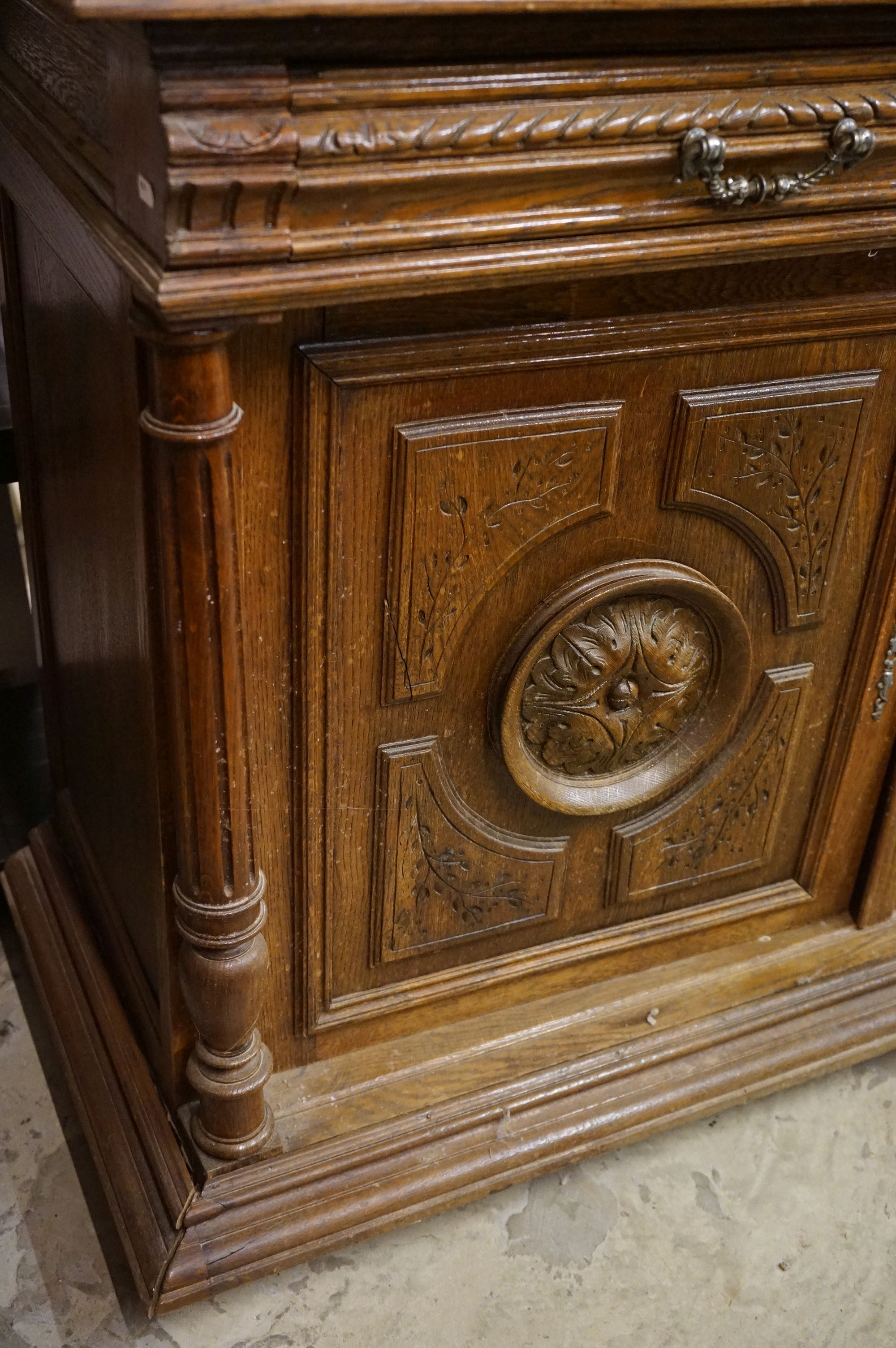 19th century Carved Oak Gothic Cabinet, the upper structure with three carved panel doors, all - Image 15 of 18