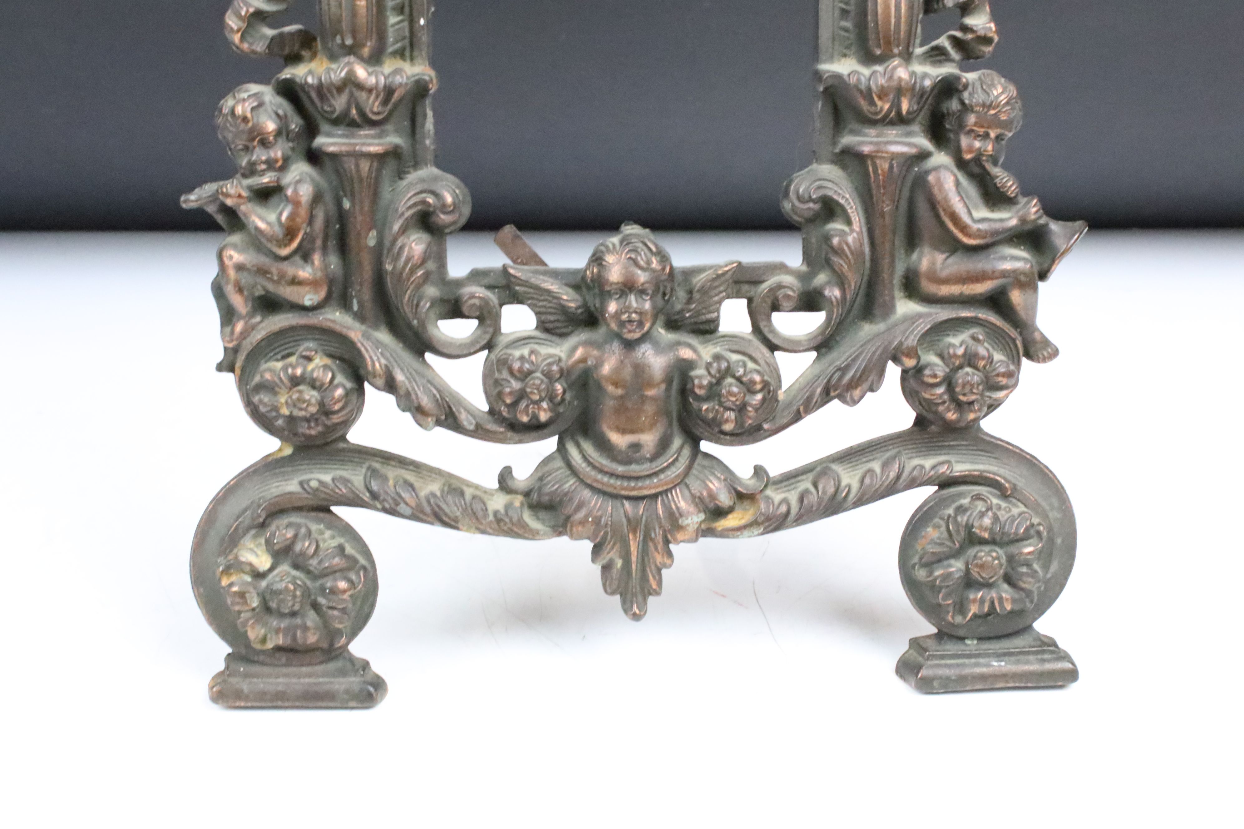 Pair of 19th century cast iron bronze-effect photograph frames, pierced and decorated with putti & - Image 4 of 7