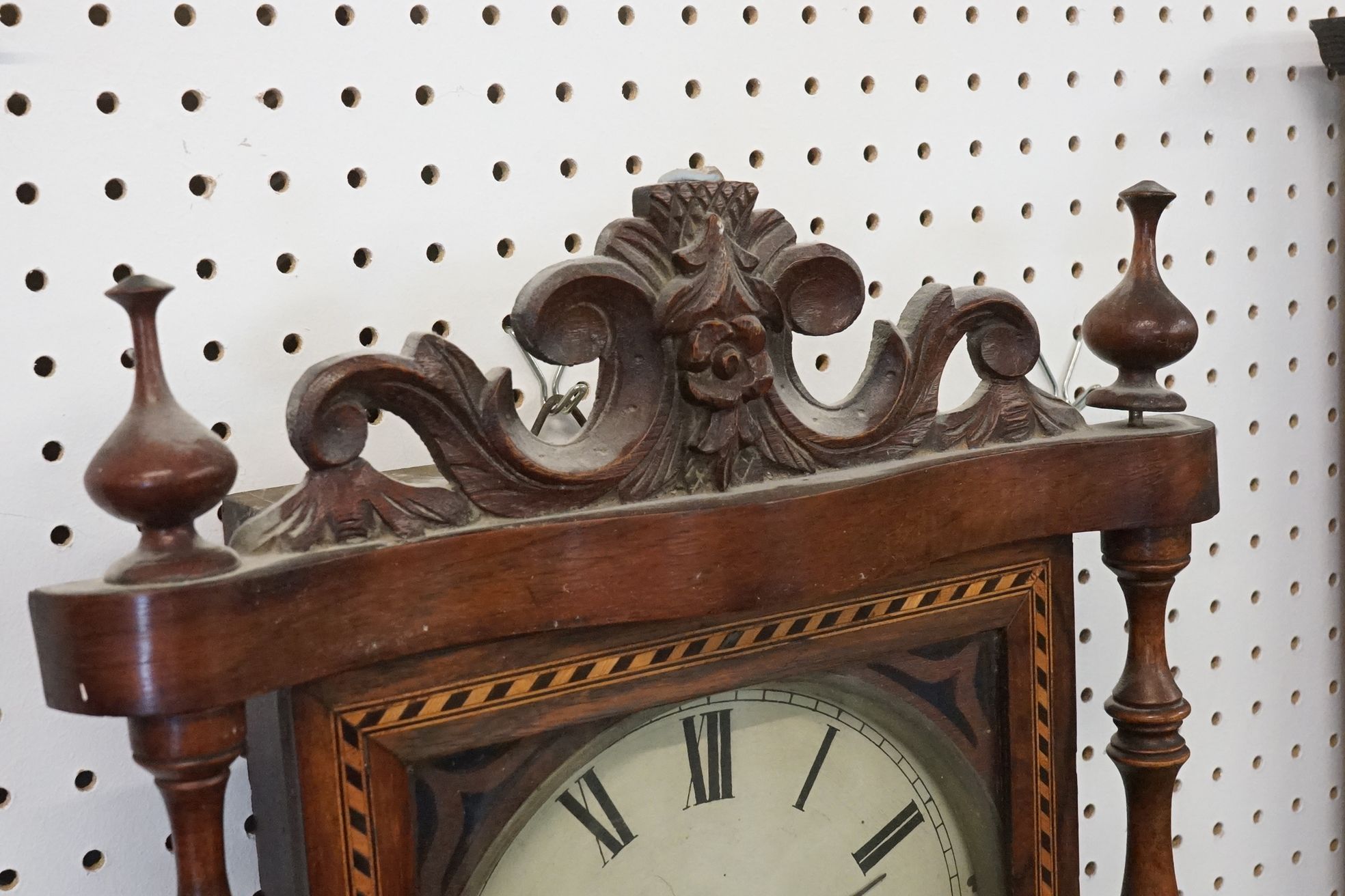 Edwardian inlaid mahogany pendulum wall clock having a round face with roman numerals to the dial, - Image 2 of 9