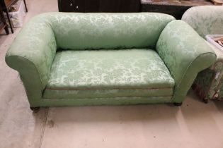 Late 19th / Early 20th century Chesterfield style Drop-end Sofa, upholstered in green fabric and