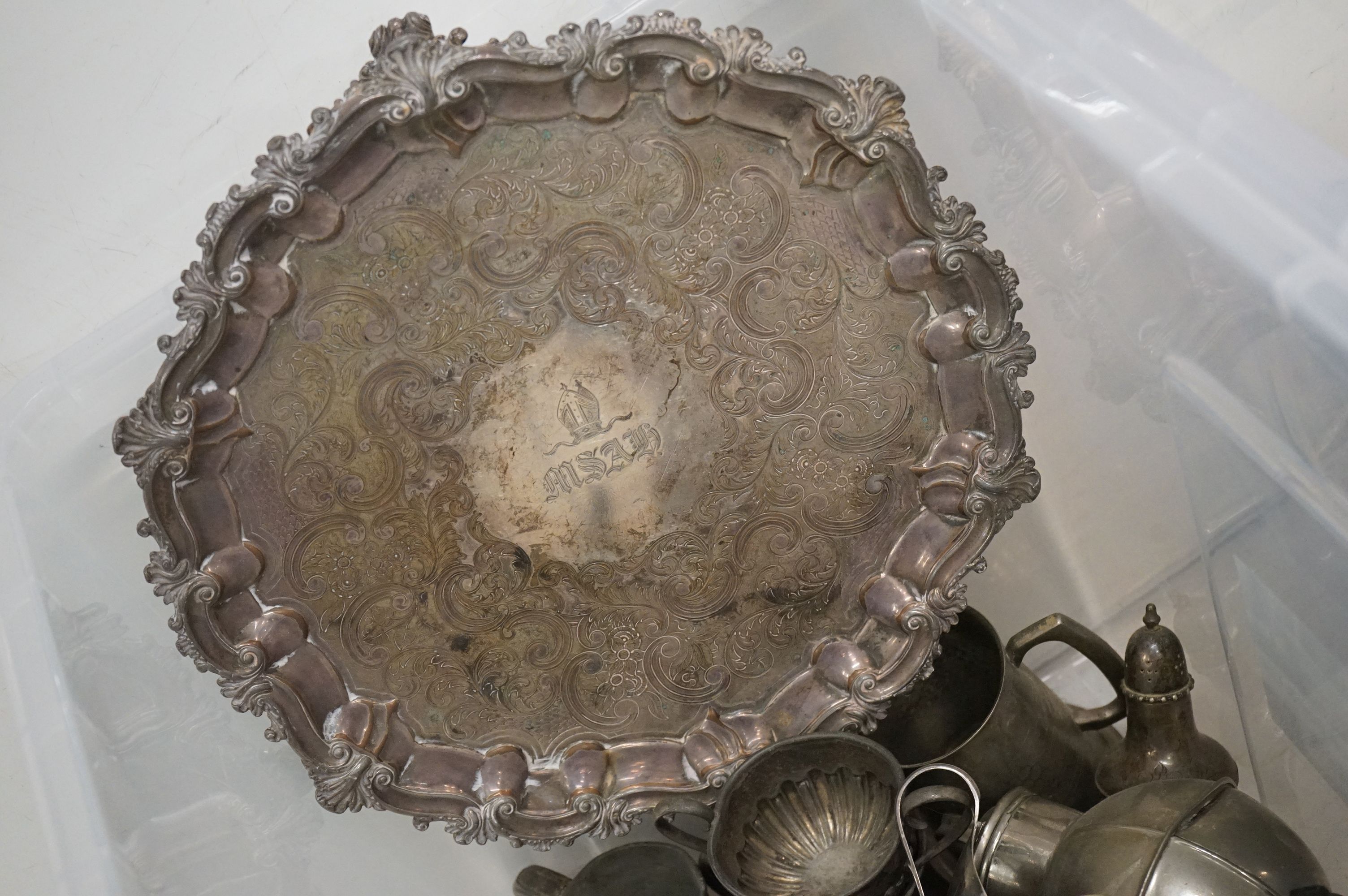 Collection of mixed silver plate to include a four-piece tea set, teapots, serving trays & dishes, - Image 6 of 7