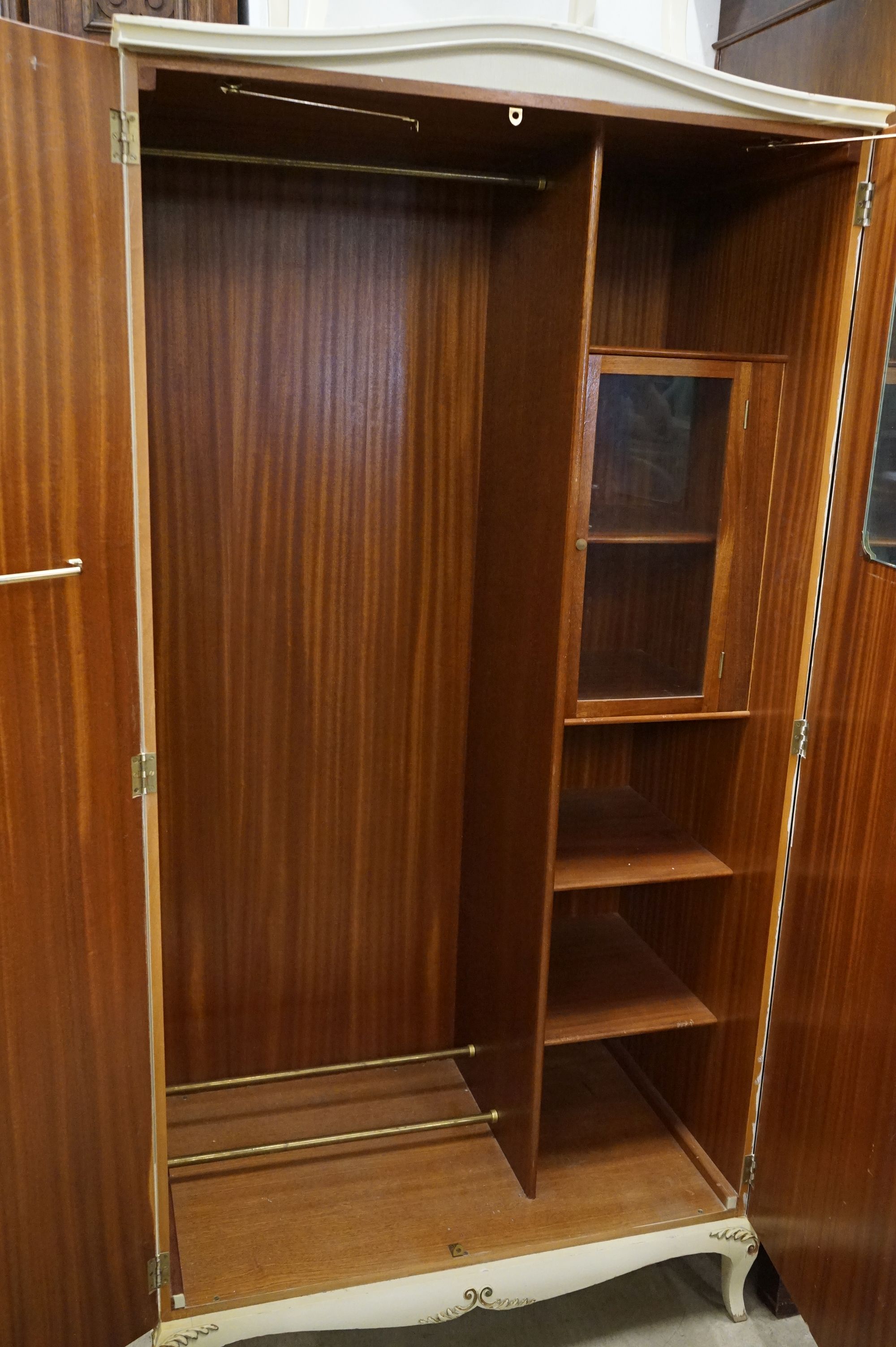 Mid century French style Cream Wardrobe, the two panel doors with applied scroll decoration and hand - Image 7 of 10