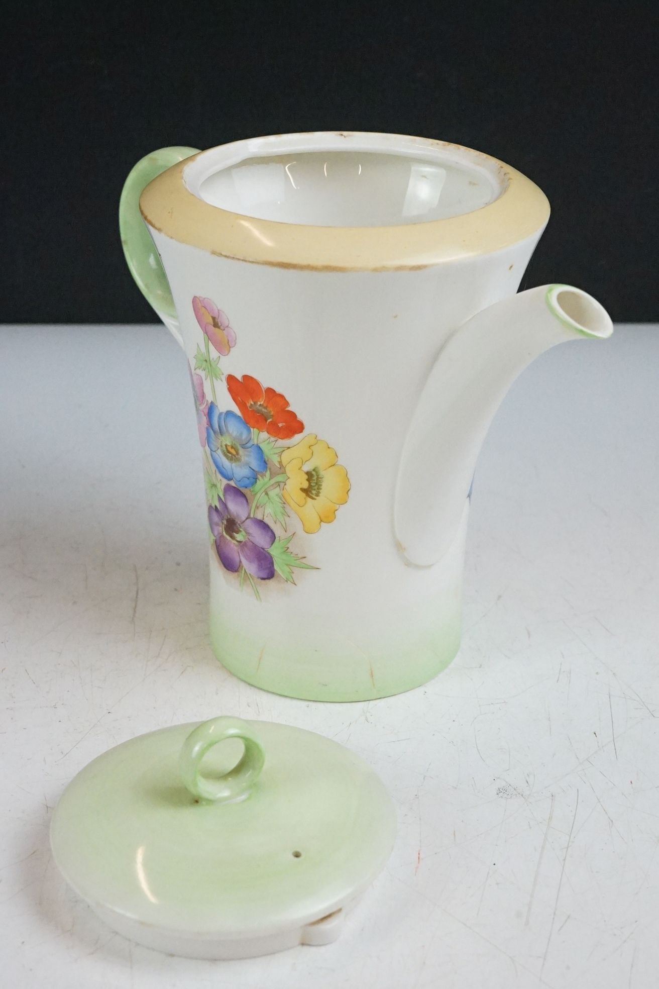 Shelley 'Anemone' pattern coffee set, pattern no. 12072, to include coffee pot & cover, 6 cups, 6 - Image 13 of 15