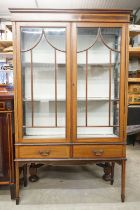 Edwardian Mahogany Inlaid Display Cabinet, the two glazed doors opening to two shelves, with two