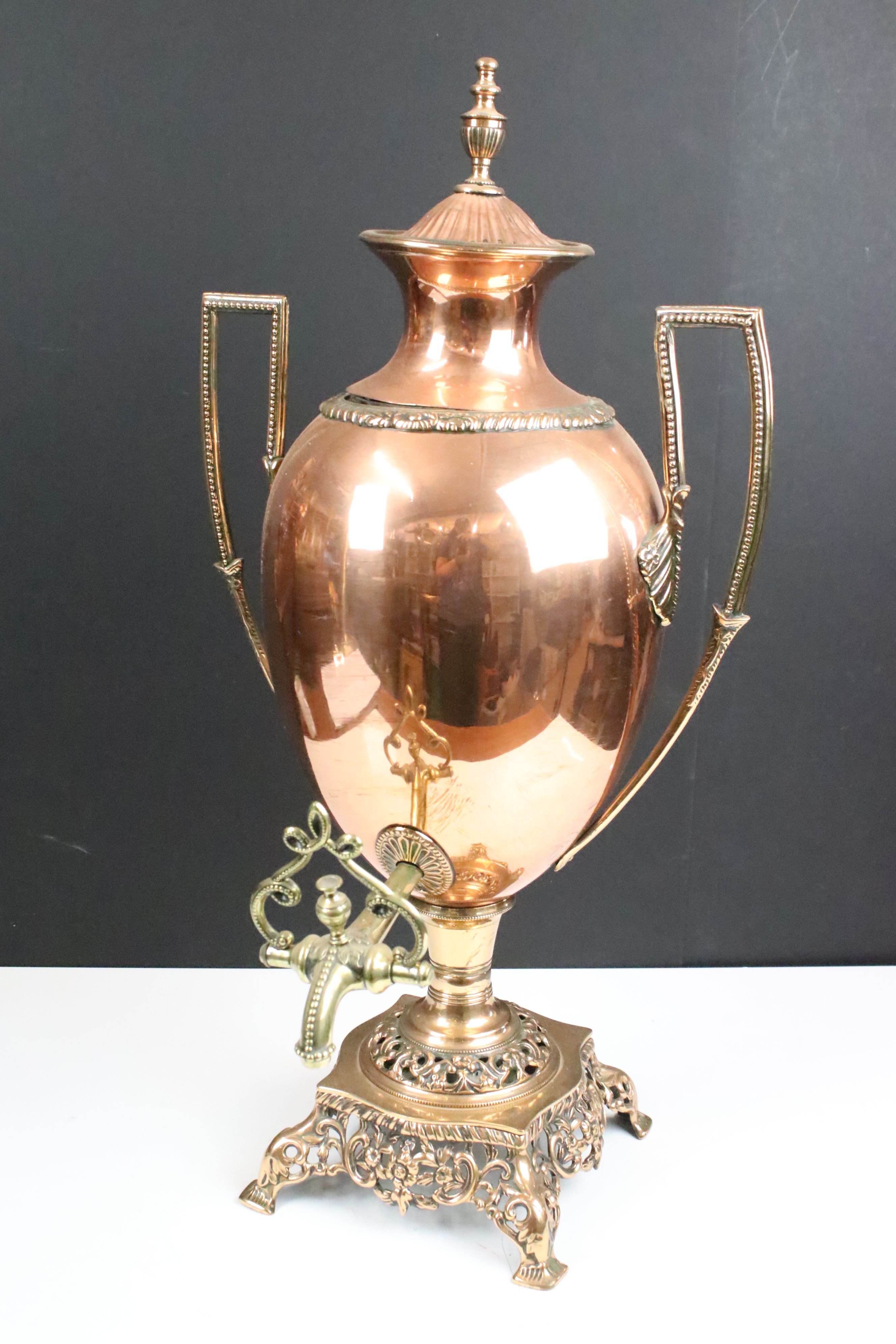 Mid 19th century twin-handled copper Samovar or tea urn & cover of ovoid form, with beaded