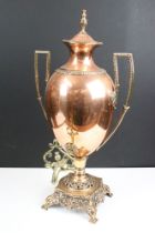 Mid 19th century twin-handled copper Samovar or tea urn & cover of ovoid form, with beaded