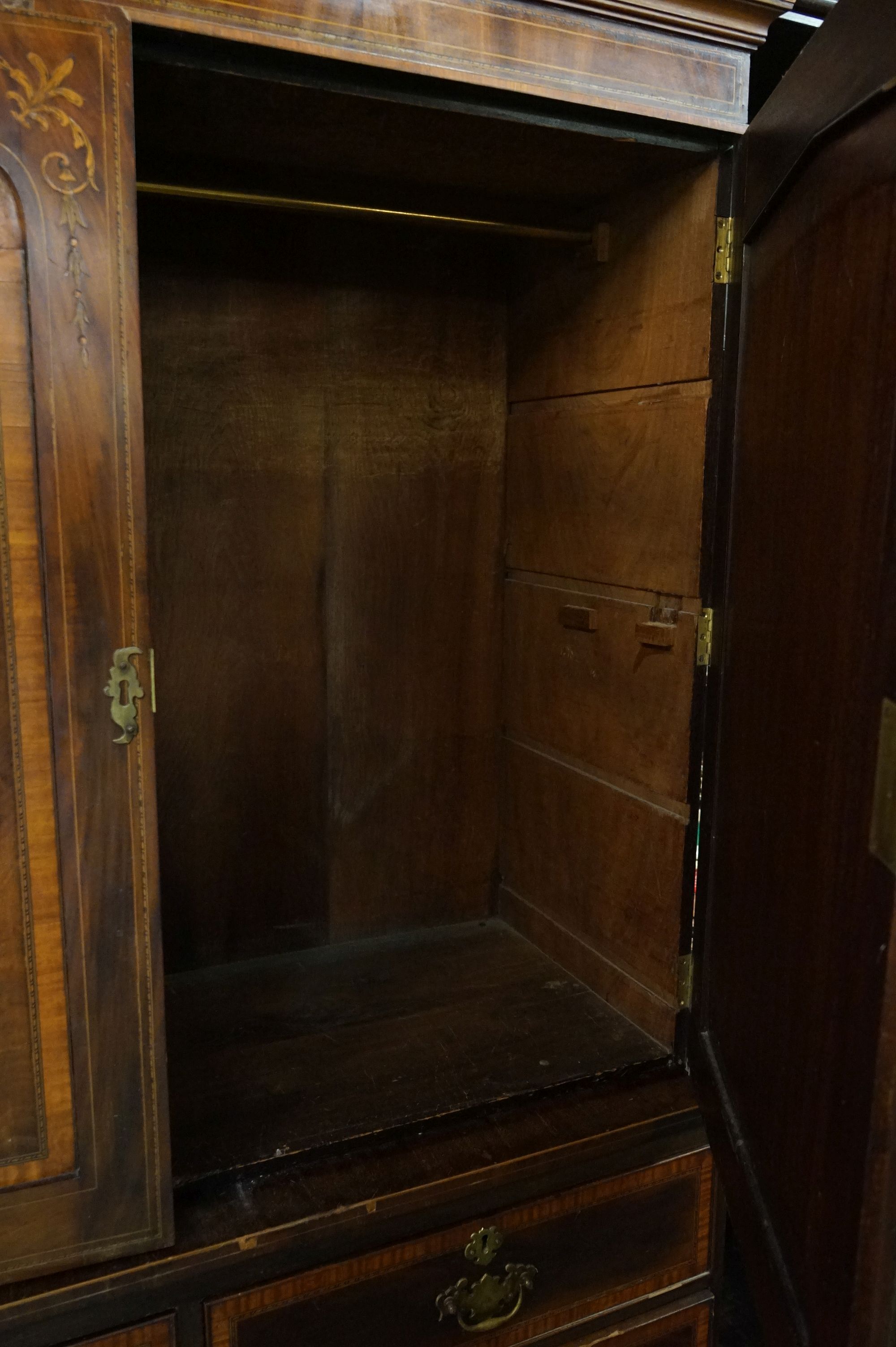 Edwardian Mahogany and Satinwood Cross-banded and Inlaid Wardrobe, the two panel doors opening to - Image 5 of 13