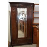 Edwardian Mahogany Inlaid Wardrobe, the single mirrored door opening to a hanging space above a long