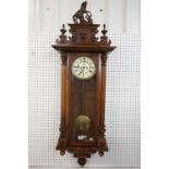 Late 19th Century Gustav Becker Vienna Wall Clock, the walnut case surmounted by a rearing horse,