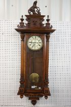 Late 19th Century Gustav Becker Vienna Wall Clock, the walnut case surmounted by a rearing horse,