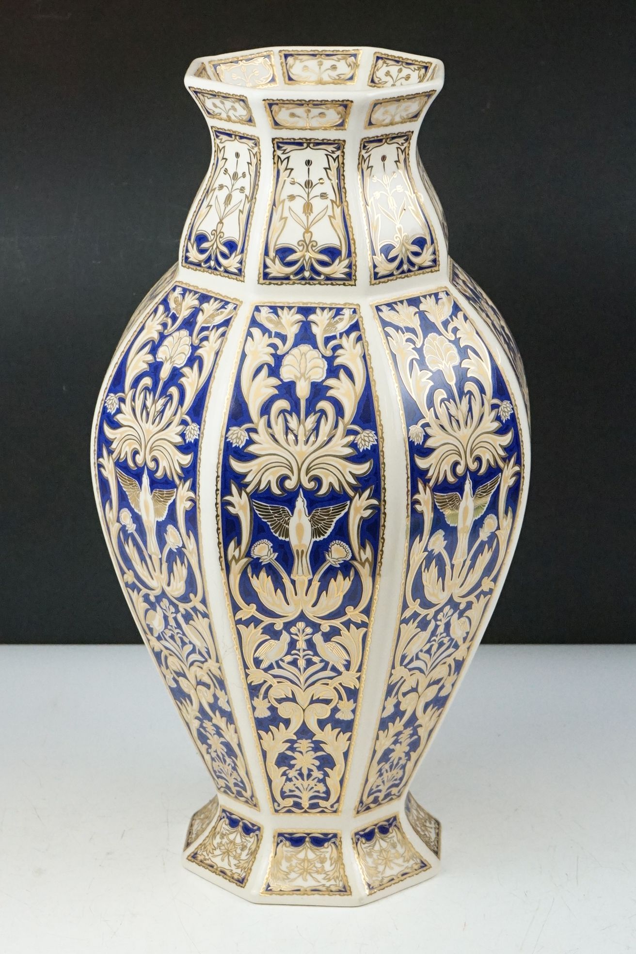 Set of four 20th Century ceramic vases of panelled octagonal design, each each having blue and - Image 14 of 16