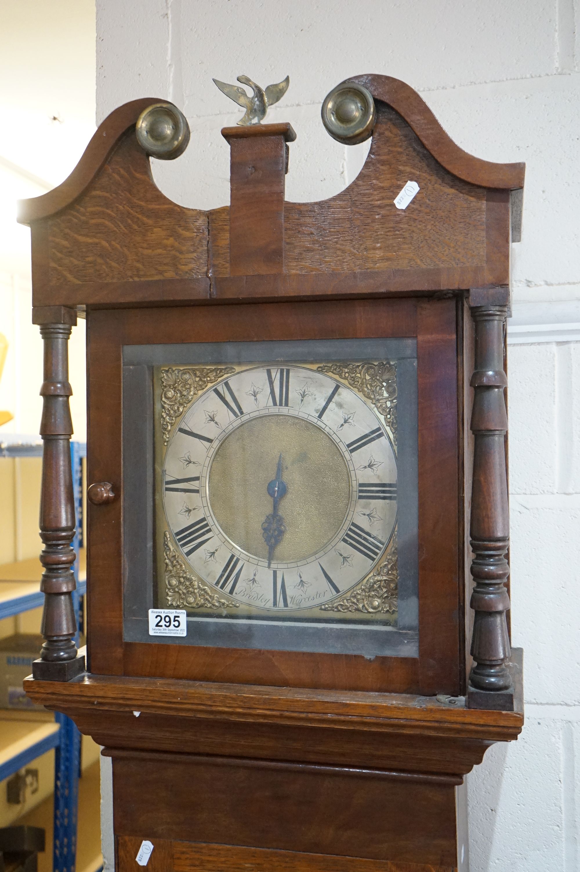 18th century Oak and Mahogany Longcase Clock, with swan break neck pediment, the square hood holding - Image 2 of 10