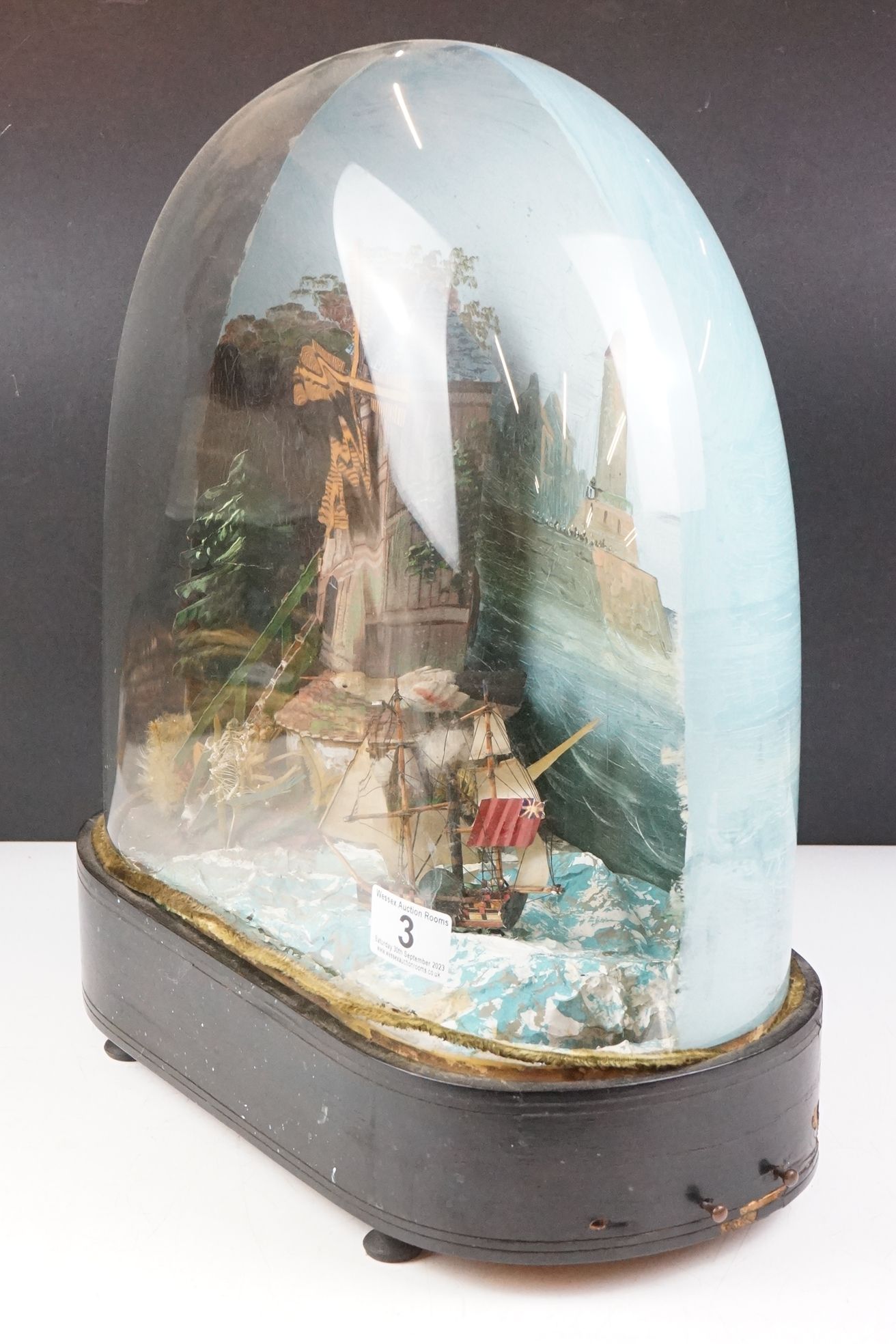 19th Century Victorian diorama automaton featuring a sea side scene including a model boat and - Image 2 of 9