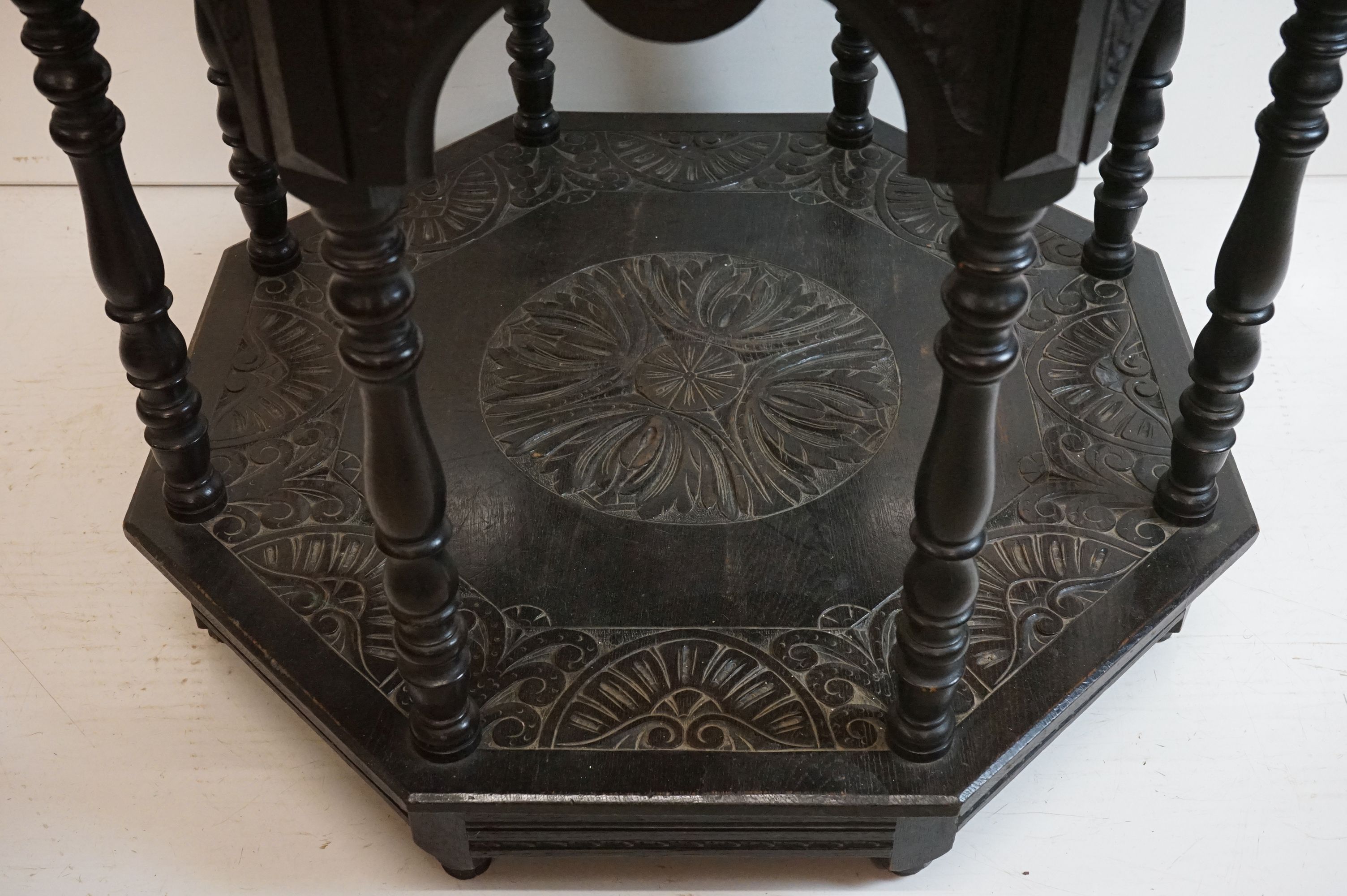 Victorian Dark Oak Octagonal Centre Table in the 17th century manner with carved decoration, - Image 3 of 10