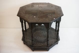 Victorian Dark Oak Octagonal Centre Table in the 17th century manner with carved decoration,