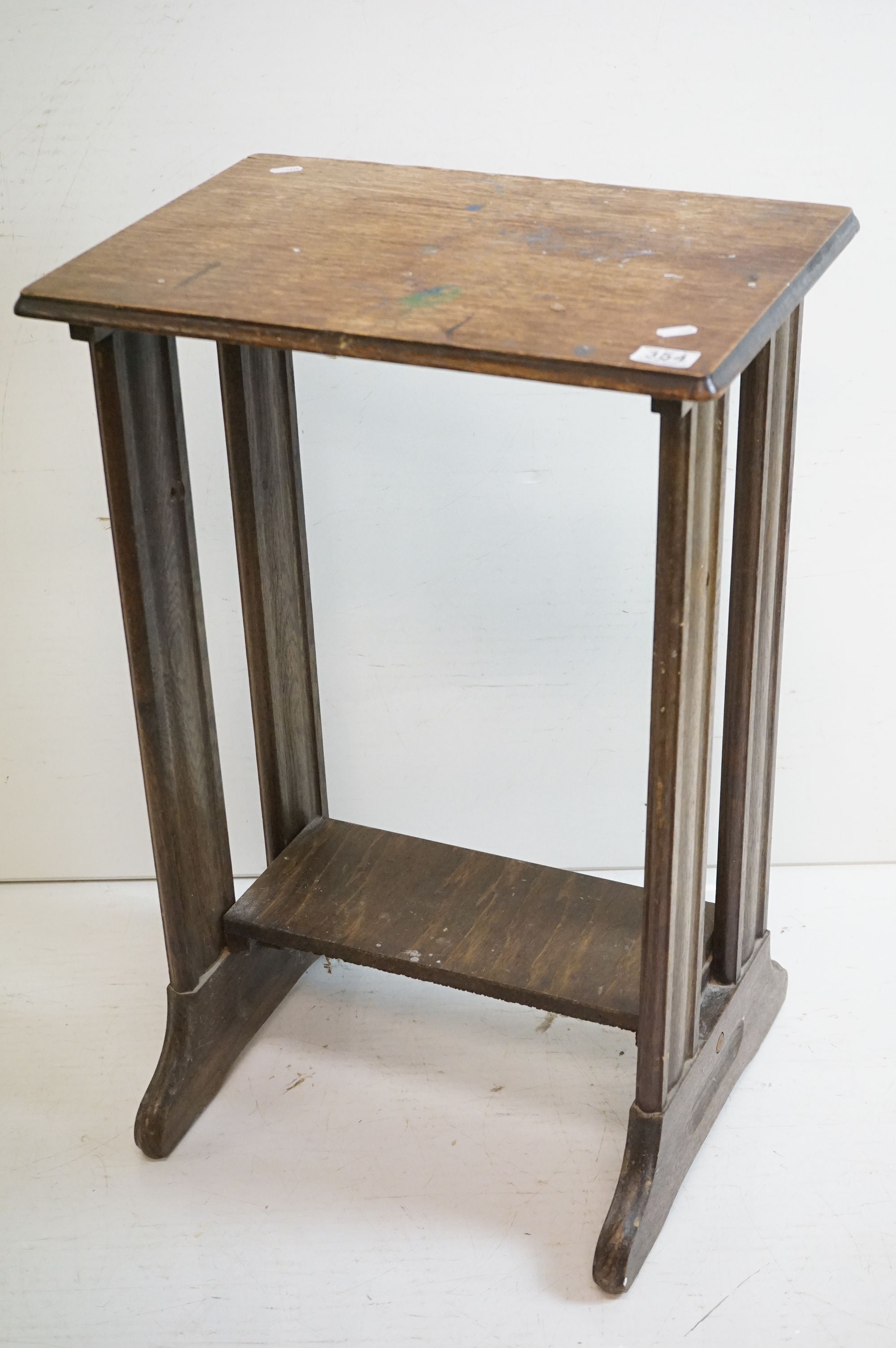 1930's / 40's Oak Rectangular Side Table raised double supports with under-shelf, 51cm wide x 74cm