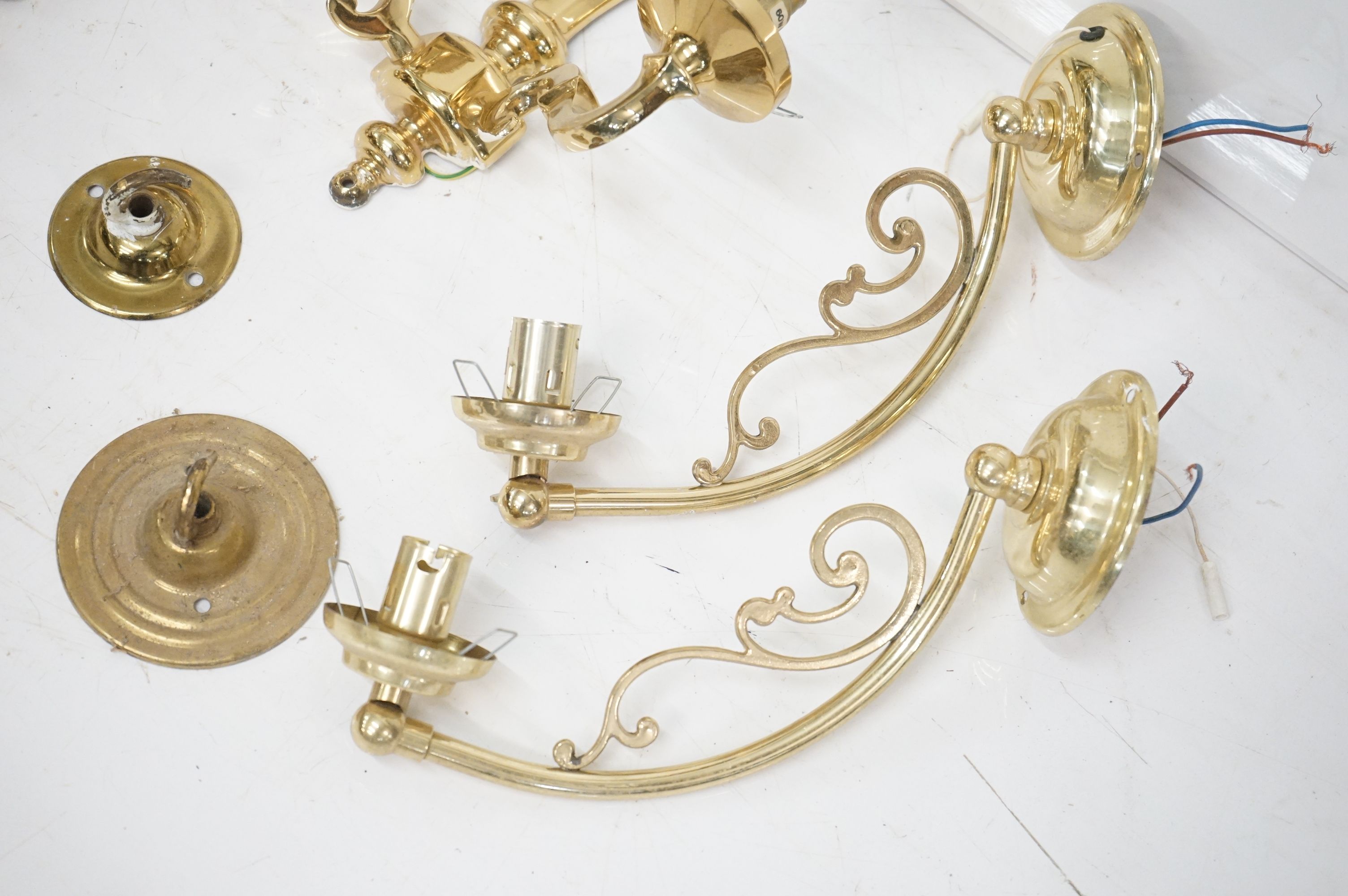 Seven contemporary brass wall lights to include a three-light example (approx 50cm high), a set of - Image 2 of 8