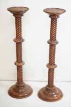 Pair of Victorian style Stained Wooden Jardiniere Stand with barley-twist column supports, 97cm high