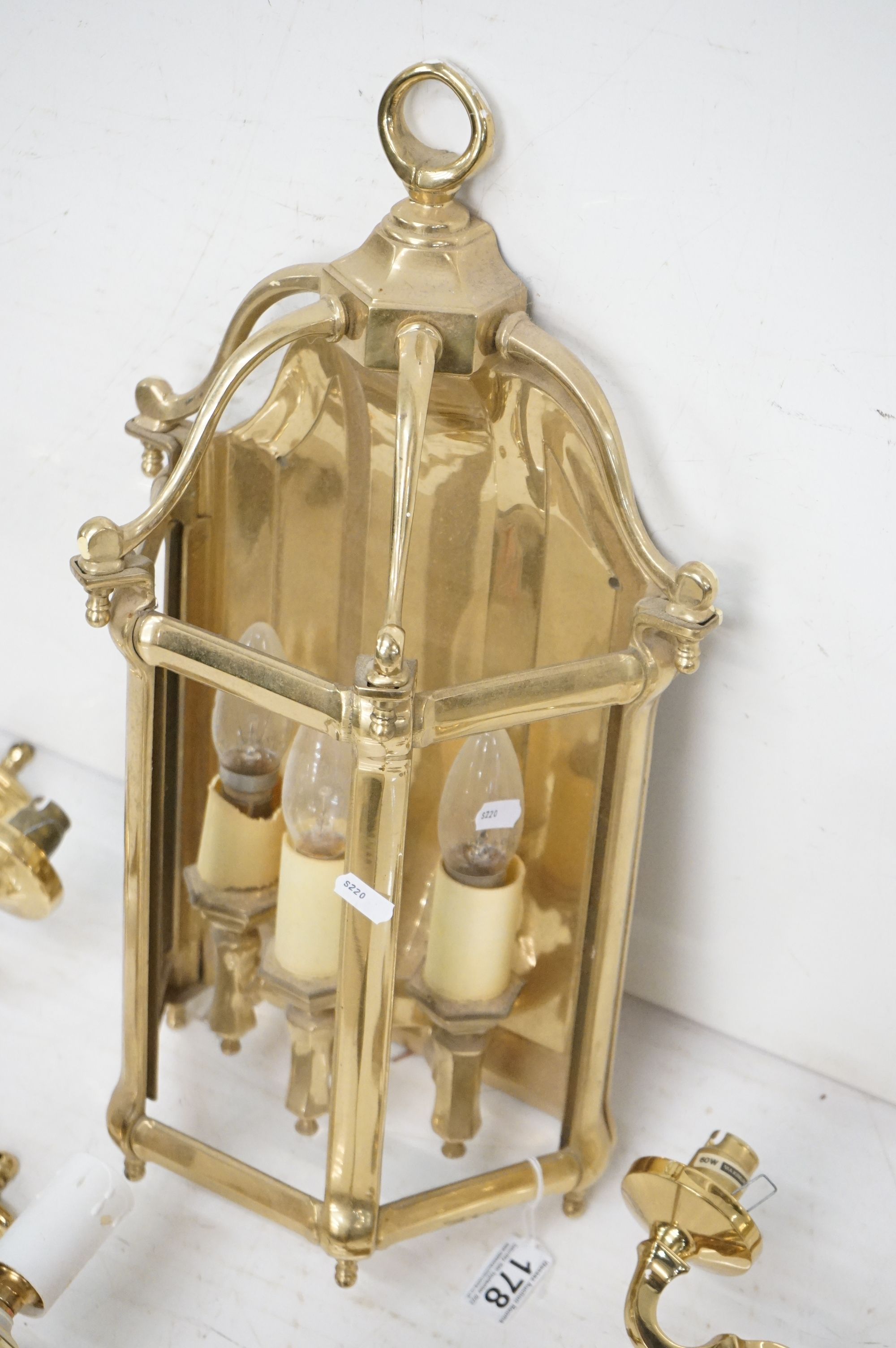 Seven contemporary brass wall lights to include a three-light example (approx 50cm high), a set of - Image 5 of 8