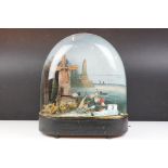 19th Century Victorian diorama automaton featuring a sea side scene including a model boat and