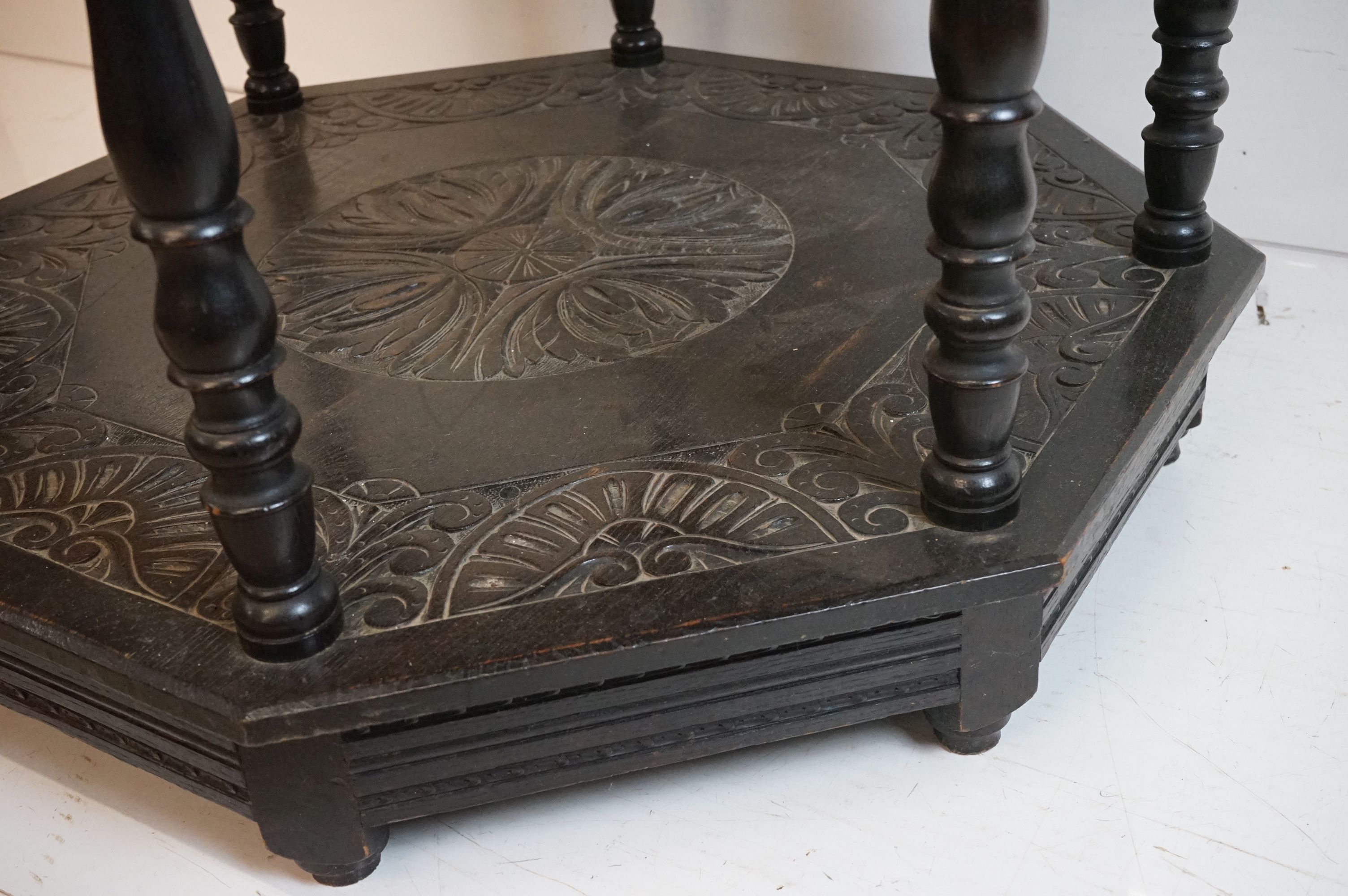 Victorian Dark Oak Octagonal Centre Table in the 17th century manner with carved decoration, - Image 6 of 10