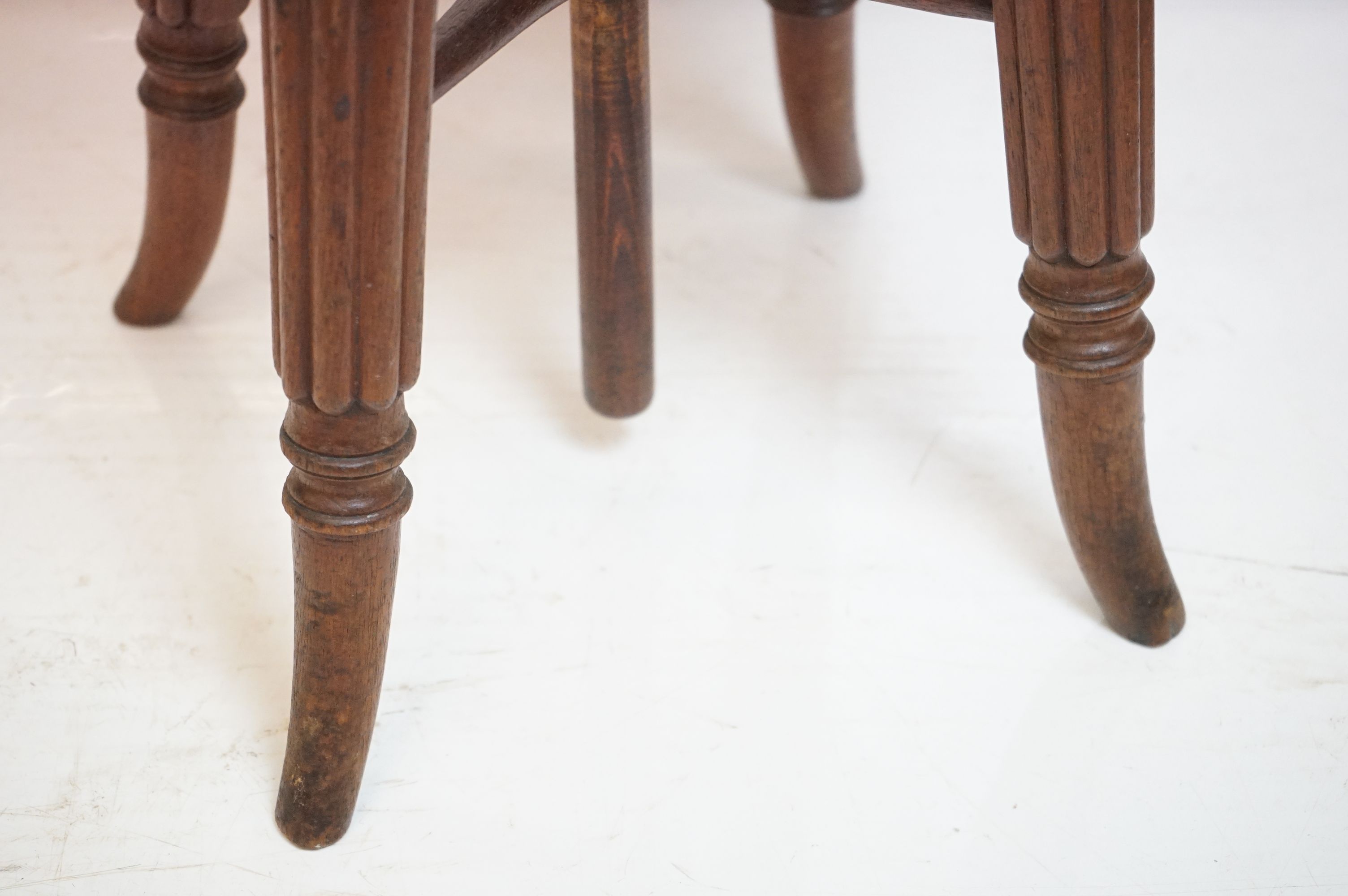 Victorian Mahogany Circular Adjustable Piano Stool with woolwork upholstered seat and raised on - Image 4 of 5