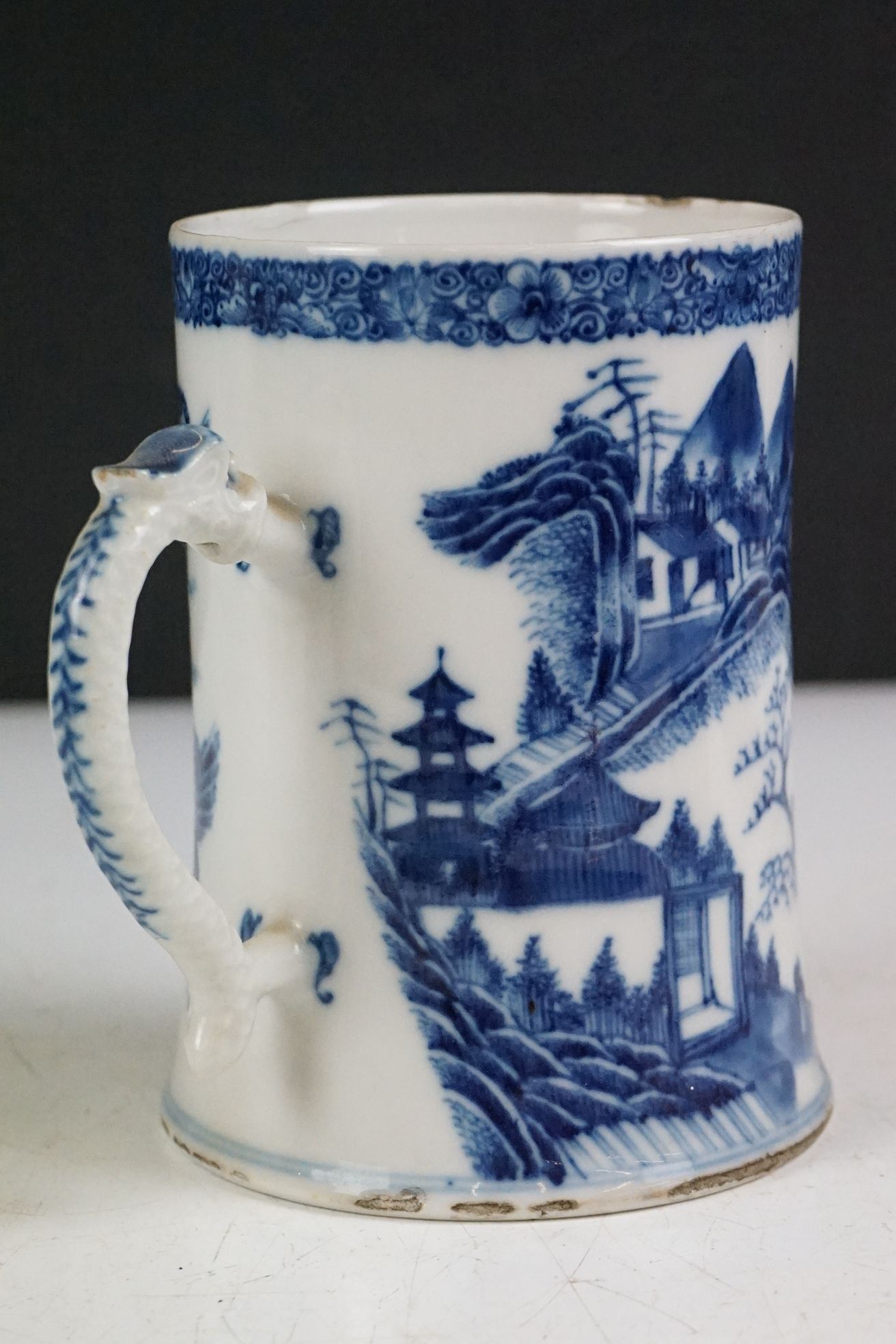 Four 19th century blue & white printed ceramic tankards, featuring early 19th century and Willow - Image 12 of 27